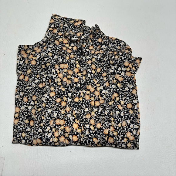 Nili Lotan for target Floral Print Long Sleeve Pleated Blouse Black Yellow XXS - Picture 10 of 10